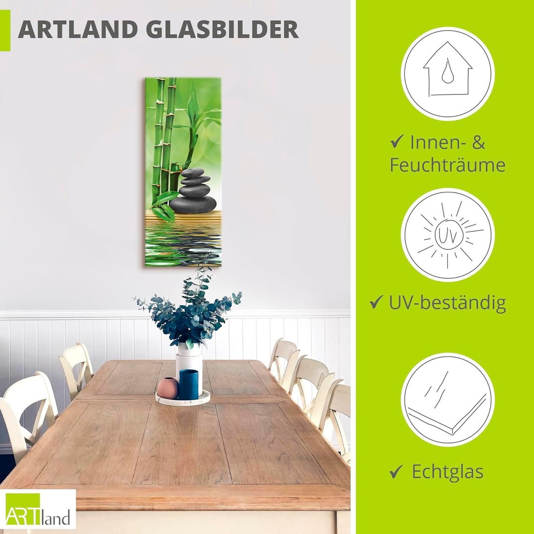 ARTland Glasbilder Wandbild Glas Bild einteilig 50x125 cm Hochformat Asien Wellness Zen Spa Steine B