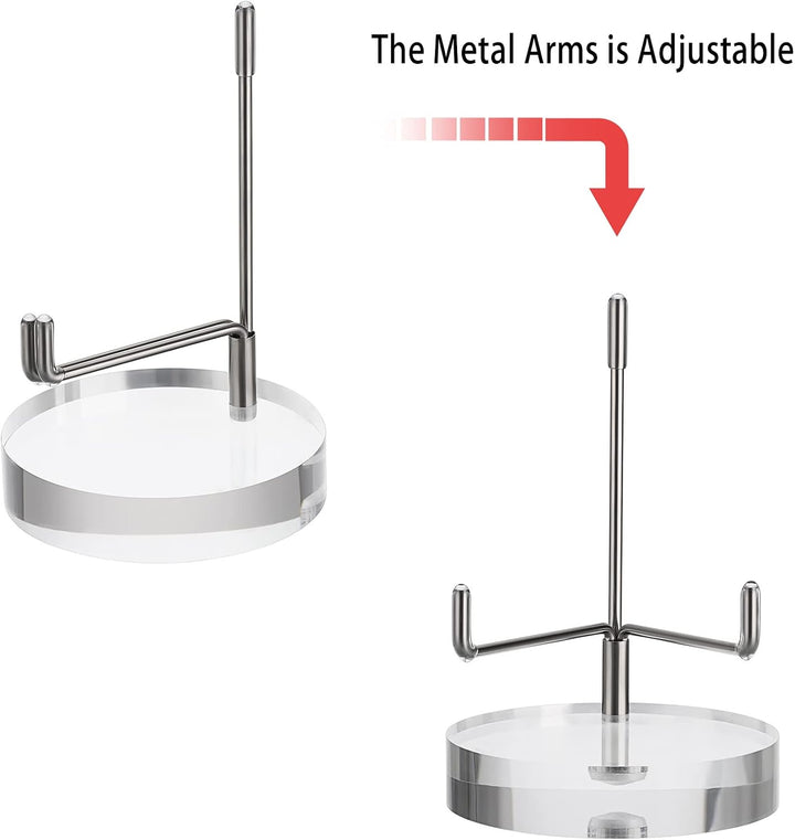 BTSKY Mittelgrosse verstellbare silberne Metallarm-Staffelei mit rundem Acrylsockel, Display-Halter