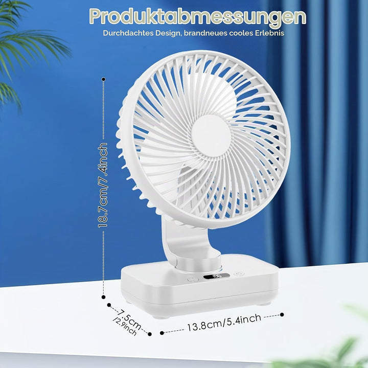 Mini Tischventilator Leiser, 120°Oszillation, 4 Geschwindigkeiten, USB Ventilator mit Akku 4000mAh,