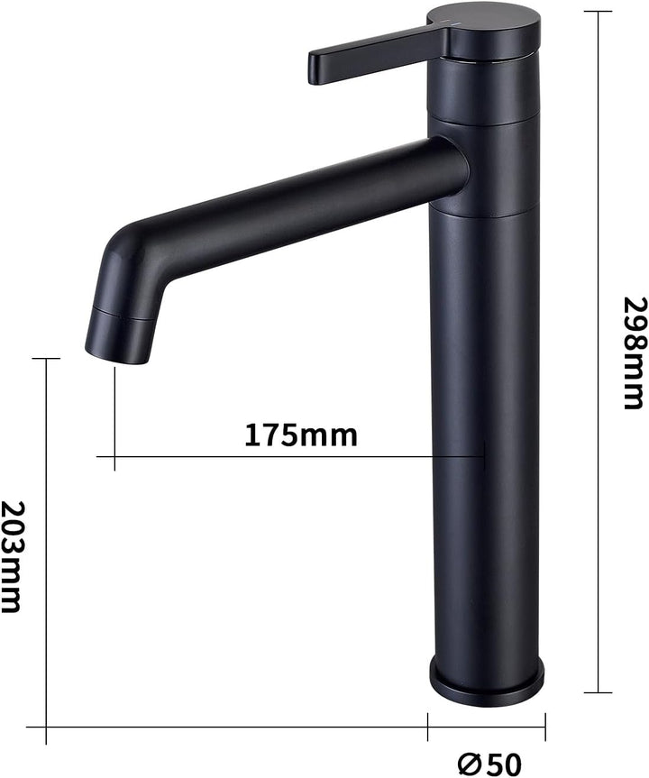 Wasserhahn Bad LakeBayMZC Hoch Schwarz mit Auslaufhöhe 203 mm, Messing Armatur Badezimmer mit 360° d