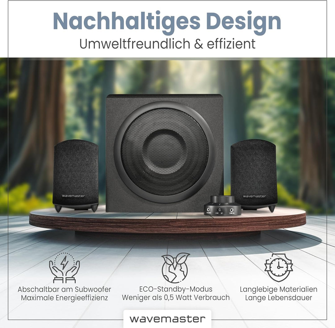 Wavemaster Moody BT 2.1 Lautsprecher System (65 Watt) mit Bluetooth-Streaming Aktiv-Boxen Nutzung fü