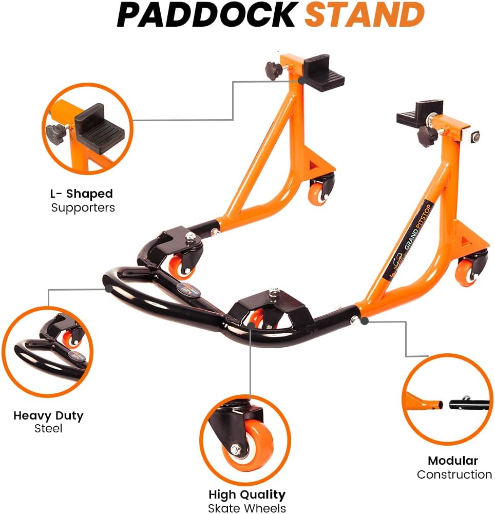 Grand Pitstop Universal Adjustable Rear Paddock Stand for Motorcycle with Swingarm Rest (360° Disman