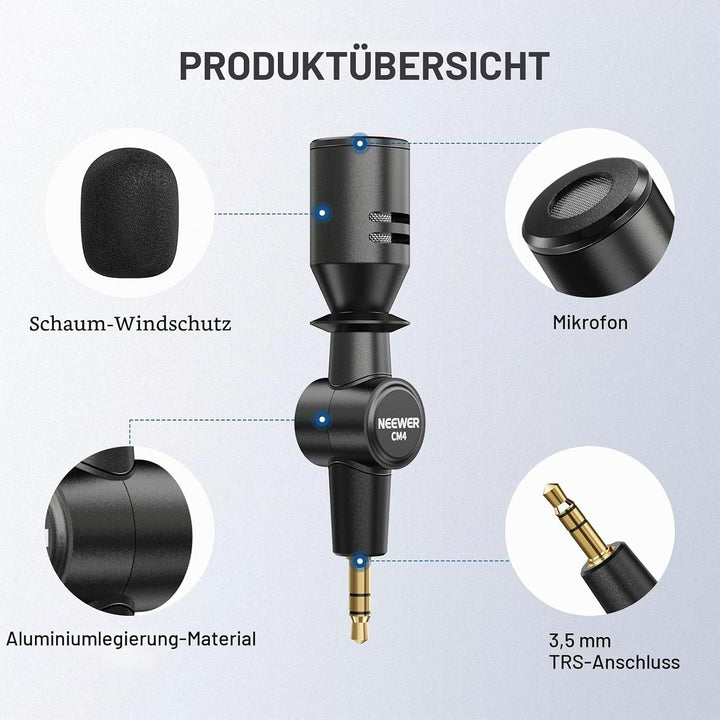 NEEWER 3,5mm TRS Omnidirektionales Mini Mikrofon für DSLR Kamera Recorder Vlog Podcast Interview, Ko