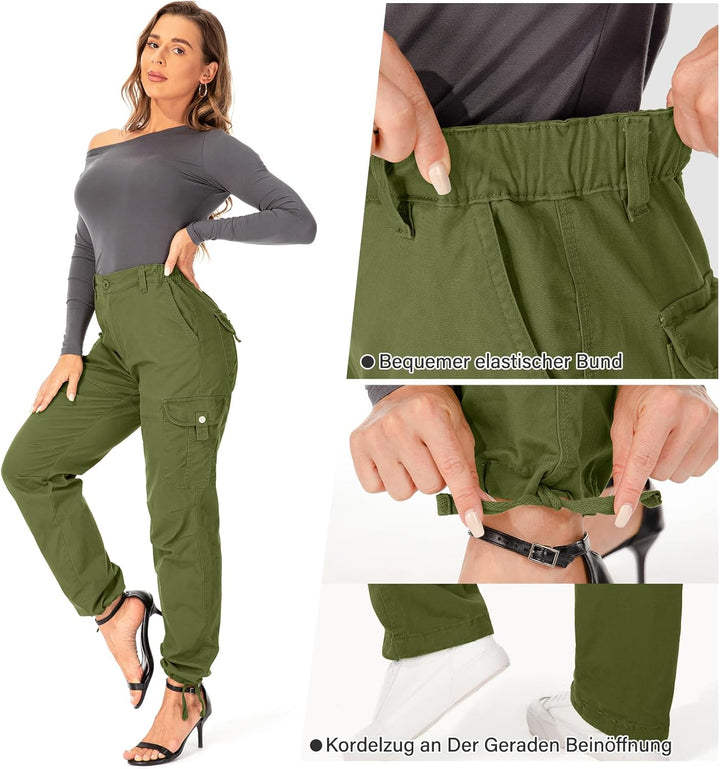 Cargohose Damen Hosen Multi Taschen Wanderhose Outdoorhose Baumwolle Arbeitshose Jogginghose Relaxed