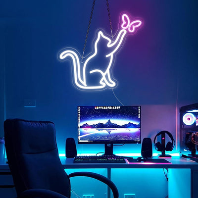 Neon Katze Schild Wanddekoration Schmetterling Neonschild Usb Neonlicht Party Leuchtreklame für Gesc