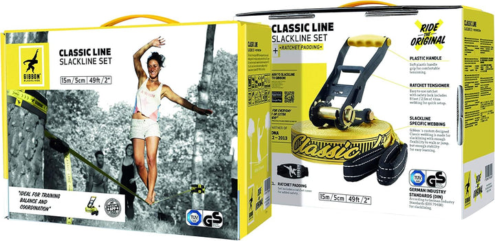 Gibbon Slacklines Slackline Set Gibbon Slacklines Classic, Gelb,15 Meter Komplettset Gelb STANDARD G