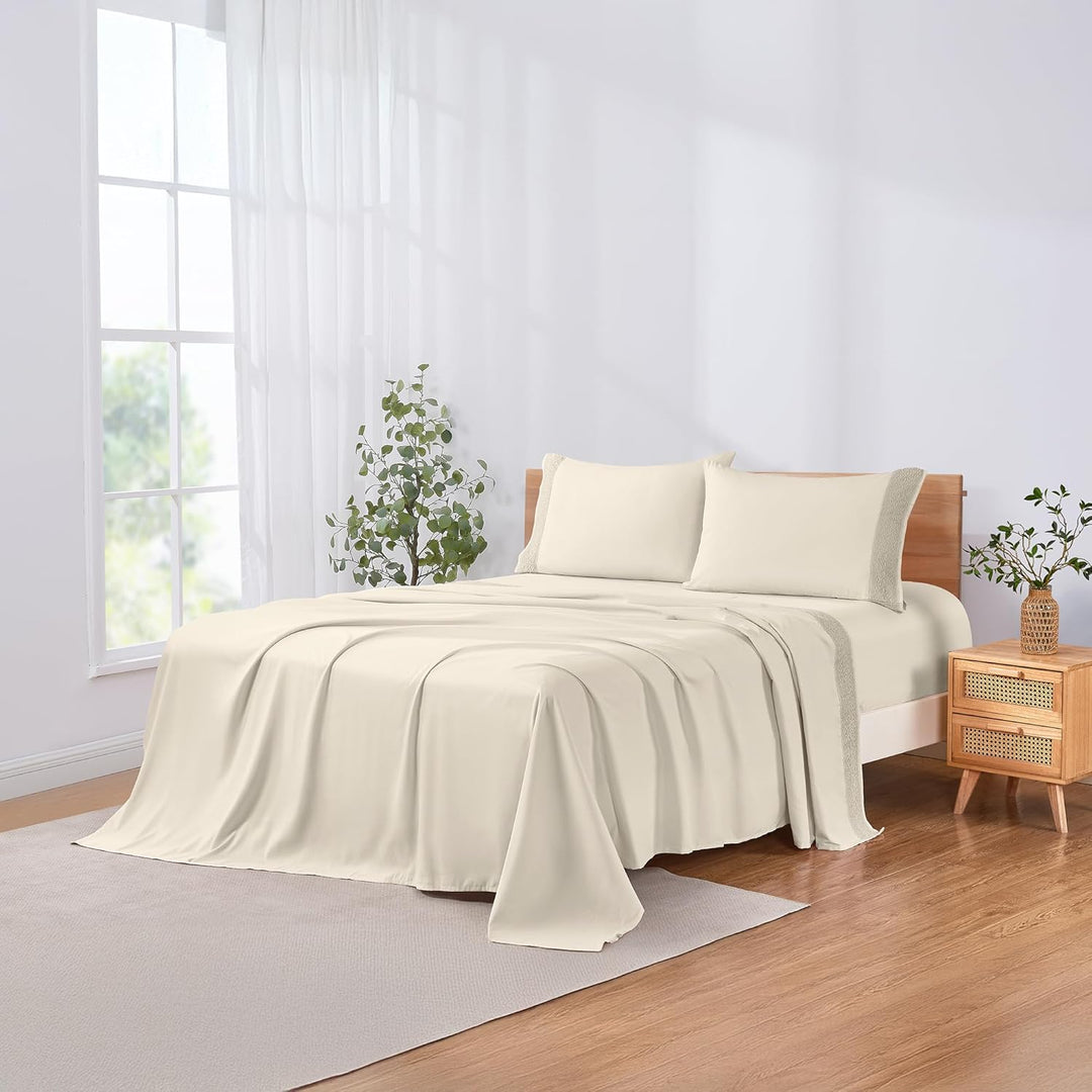 Amrapur Overseas Bettwäsche-Set, Häkelspitze, Queen-Size-Bett, Leinen, 4-teilig Leinen Queen, Leinen