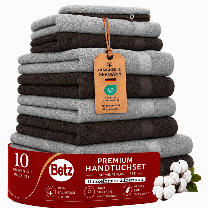 Betz 10-TLG. Handtuch-Set Premium 100% Baumwolle 2 Duschtücher 4 Handtücher 2 Gästetücher 2 Waschhan
