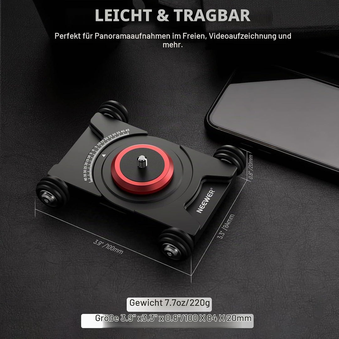 NEEWER Kamera Slider Dolly mit Kugelkopf und Telefonklemme, 4 rädriger Tisch Dolly mit 360° Panorama