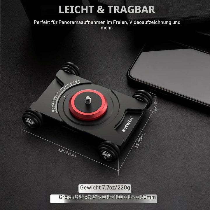 NEEWER Kamera Slider Dolly mit Kugelkopf und Telefonklemme, 4 rädriger Tisch Dolly mit 360° Panorama