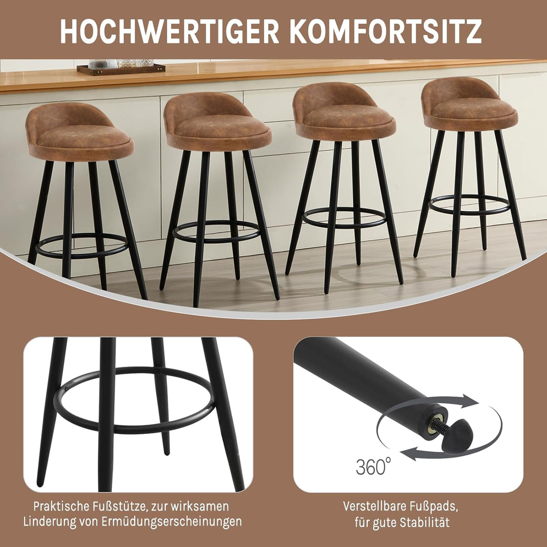 WOLTU BH327br-2 Barhocker 2er Set Barstuhl Hocker Tresenhocker Bistrohocker Designer Hocker mit Lehn