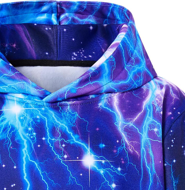 AIDEAONE Jungen Mädchen 3D Hoodie Kapuzenpullover Sweatshirt Mit Kapuze Lila Blitz 8-11 Jahre, Lila