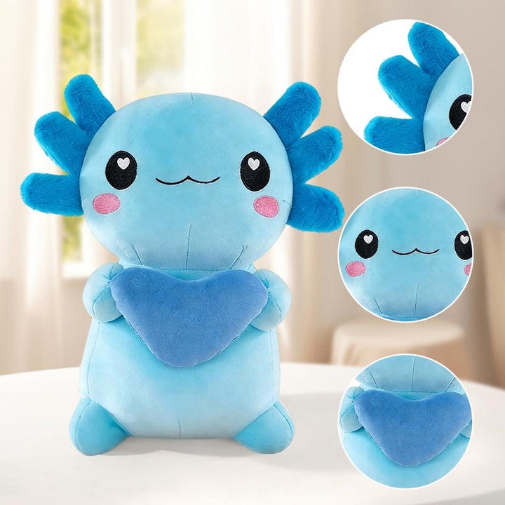 Axolotl Plüschtier Kuscheltier Stofftier, 30cm Kawaii Axolotl Plüsch mit Herz, Salamander Plüschtier