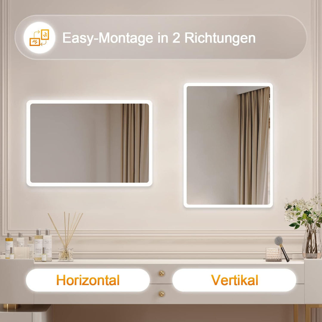 Boromal Badezimmerspiegel 40x60cm Wandschalter Badspiegel Vertikal und Horizontal Montage 6500K Kalt