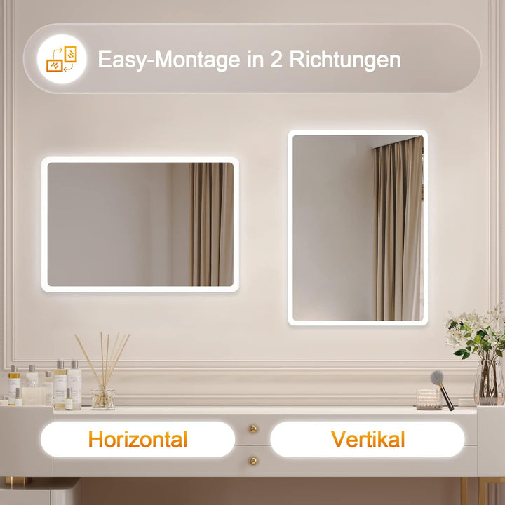Boromal Badezimmerspiegel 40x60cm Wandschalter Badspiegel Vertikal und Horizontal Montage 6500K Kalt