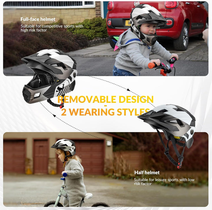 ROCKBROS Kinderhelm Integriert Fahrradhelm Kinder Jugend Fullface Helm mit Abnehmbarem Kinnschutz BM