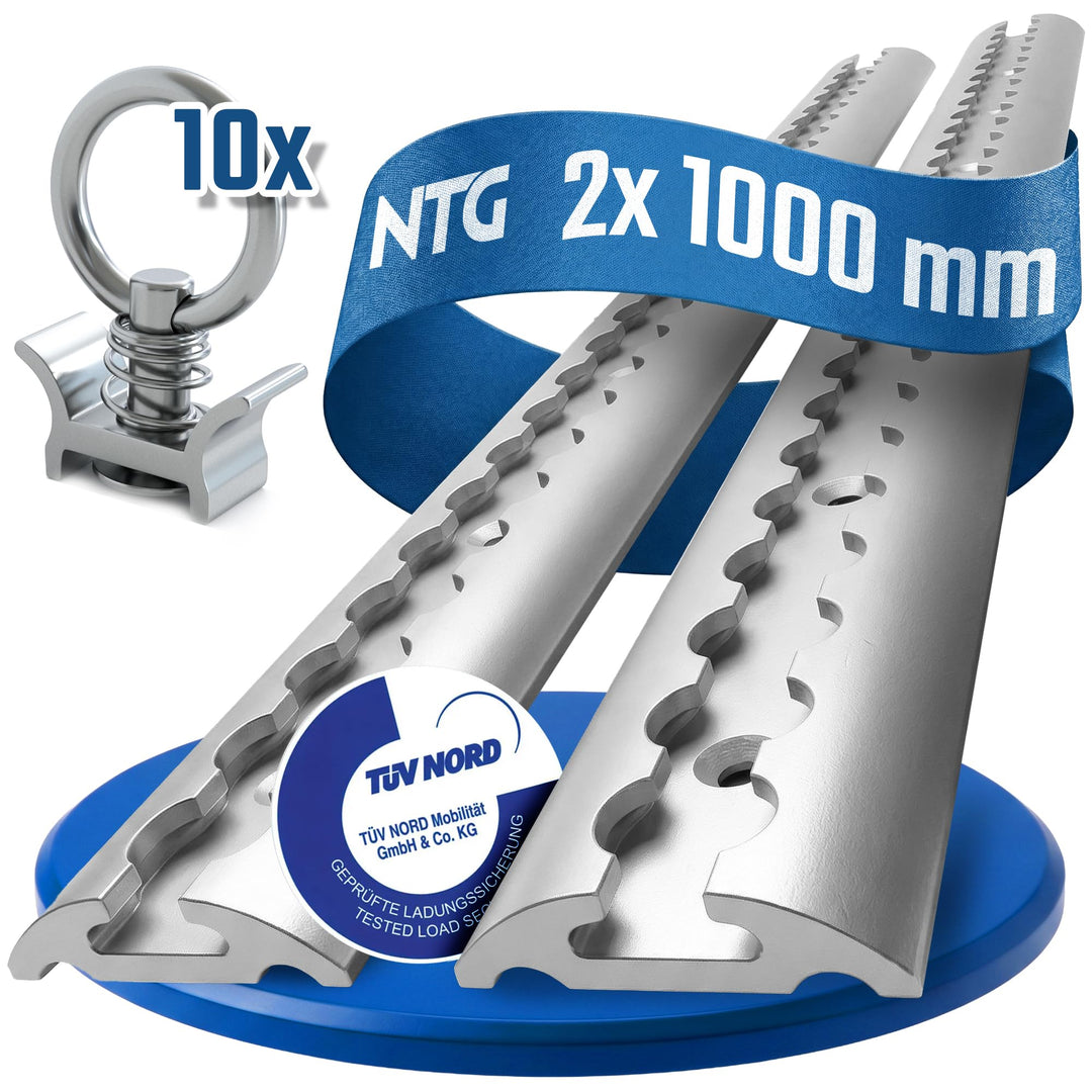 NTG 2 x 1 m Alu Airlineschiene, halbrunde Form m. Bohrungen m. Fittingen -Spar-Set- | Ladungssicheru