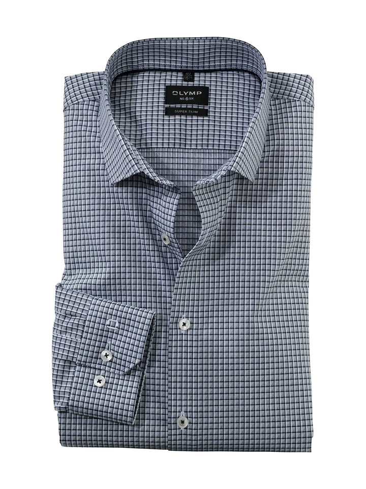 OLYMP Herren Businesshemd Langarm No. Six,Kariert,super Slim,Modern Kent 38 Marine 18, 38 Marine 18