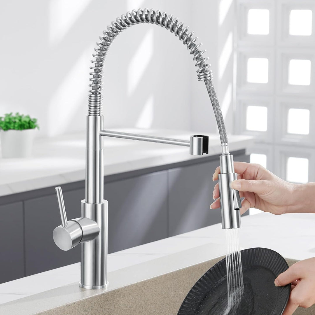 CECIPA Hochdruck Küchenarmatur mit Brause Herunterziehen, Wasserhahn Küche Ausziehbar mit 2 Wasserst