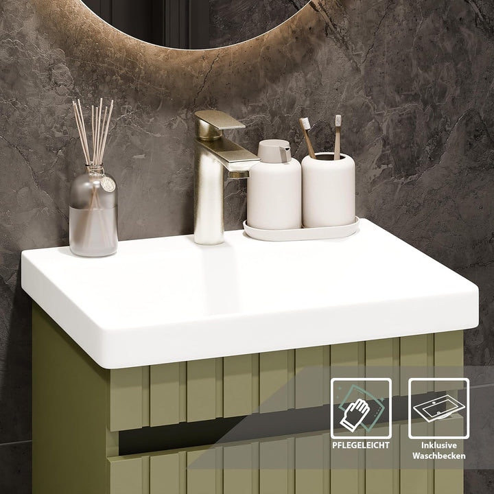 Planetmöbel Cosmia Badmöbel Set Waschbecken mit Unterschrank 50 x 60 x 35 cm Mint Grün, Armatur Bade
