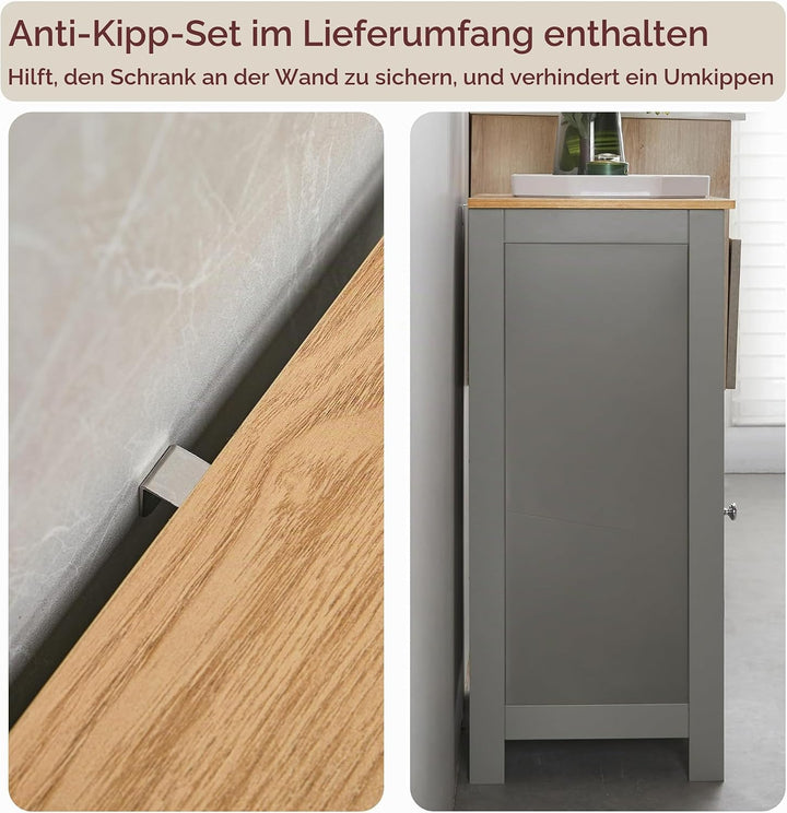 Bath Vida Hoch-&amp; Midischränke fürs Bad, Mitteldichte Holzfaserplatte, Grau, Standard Schrank mit 1 T