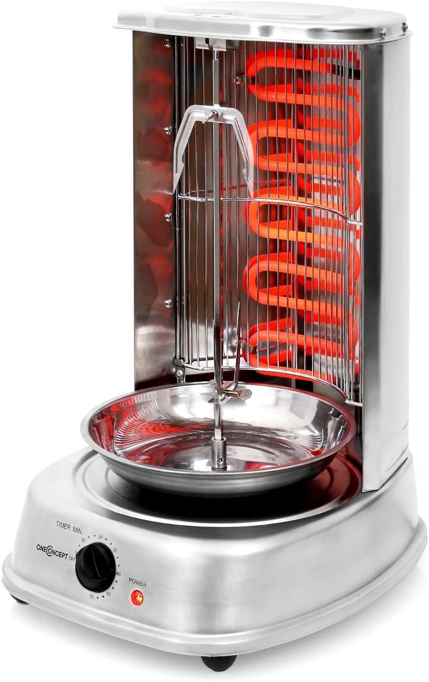 oneConcept Kebap Master - Dönergrill, Hähnchengrill, Gyrosgrill, Vertikalgrill, Drehgrill mit Drehsp