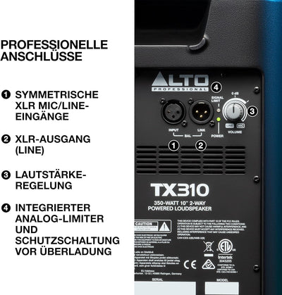 Alto Professional TX310 – 350W aktiver PA-Lautsprecher mit 10" Tieftöner für mobile DJs und Musiker,