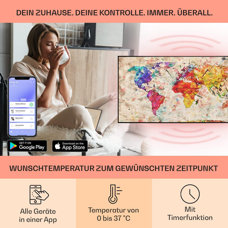 Klarstein Air Art Smart Infrarotheizung, Infrarot Heizung mit IoT/WiFi App-Steuerung, Erkennung Offe