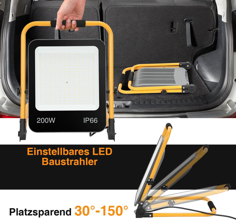 Randaco LED Baustrahler, 4x200W 16000LM Tragbar LED Arbeitsleuchte Baustrahler 6000K Kaltweiss Bausc