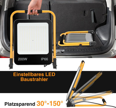 Randaco LED Baustrahler, 2x200W 16000LM Tragbar LED Arbeitsleuchte Baustrahler 6000K Kaltweiss Bausc