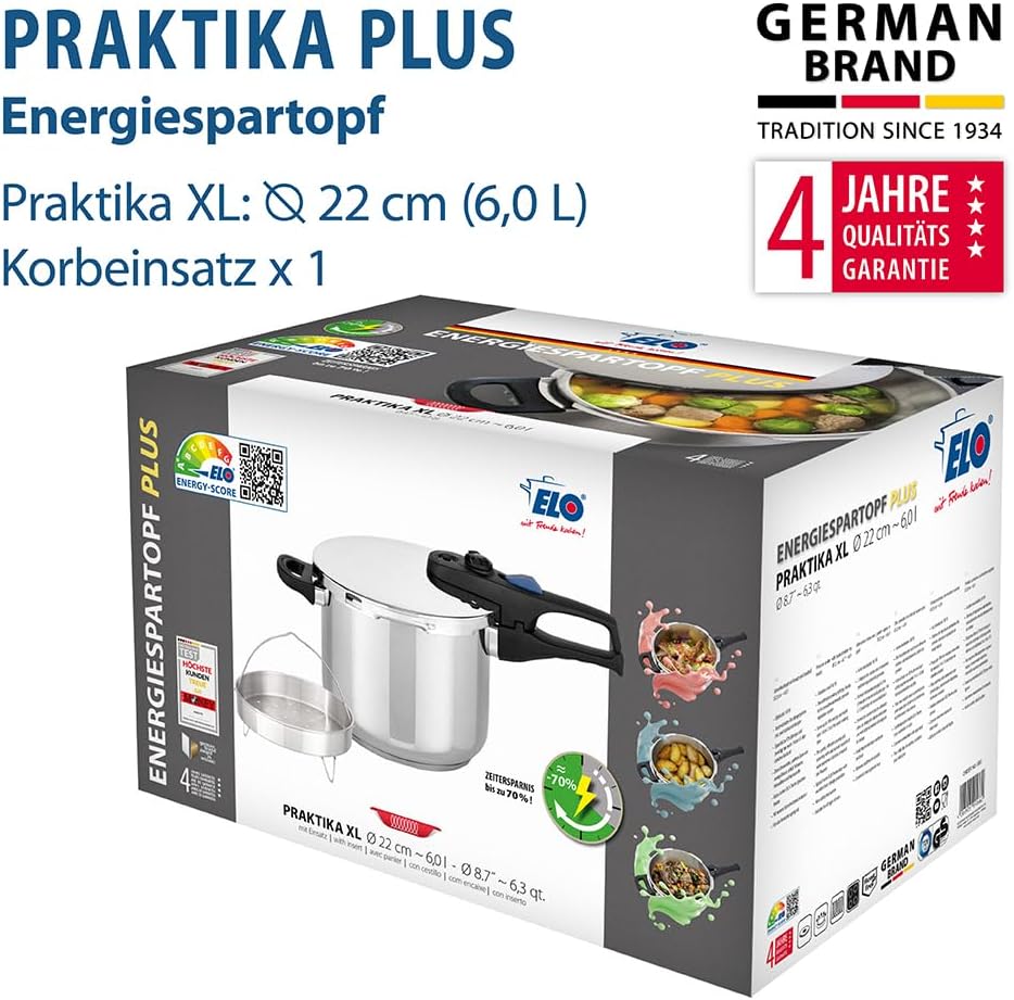 Elo 99276 Schnellkochtopf / 6 L / Edelstahl, 24 cm, 24 cm