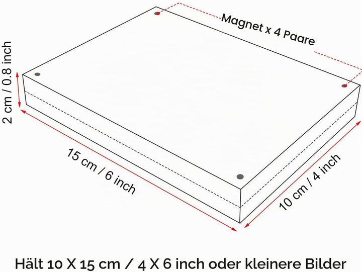 Boxalls Bilderrahmen 10 x 15 cm(4 x 6 inch), Acryl Magnetischer Fotorahmen, Doppelseitiges Rahmenlos