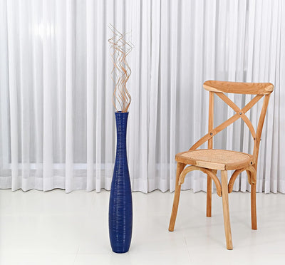 Leewadee Grosse Bodenvase für Dekozweige hohe Standvase Design Holzvase, Holz, 70 cm, blau 70 cm Bla