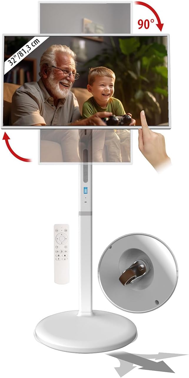 auvisio Mobiler Fernseher: Mobiler Smart-Touch-Bildschirm, 32", Android 13, Akku, Fernb., USB-C (Fer