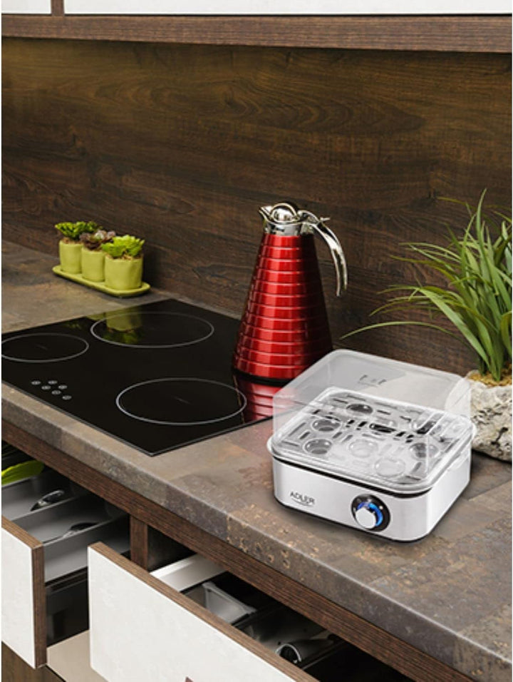 Adler Elektrischer Eierkocher 1-8 Eier Eier 500 Watt Edelstahlheizplatte Automatische Abschaltung Ko