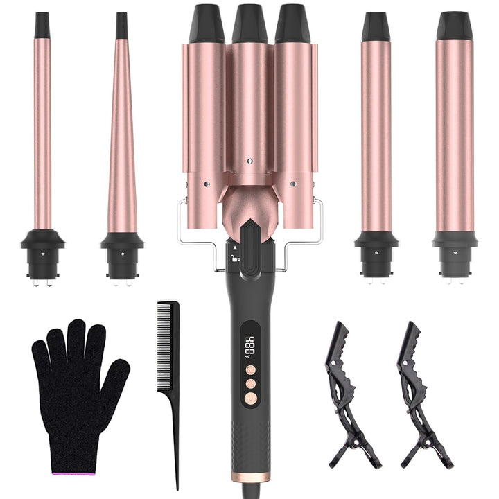 iToncs 5-in-1 Lockenstab-Set, 3 Fässer Welleneisen mit auswechselbarem Keramik-Lockenstab, Geeignet