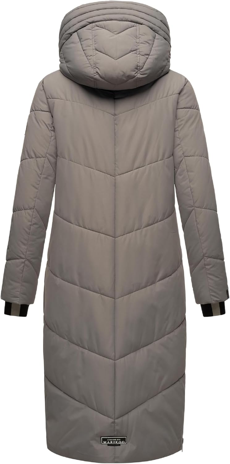 MARIKOO Damen Wintermantel Warmer Steppmantel lang mit Verstellbarer Kapuze und hohem Kragen Nadaree