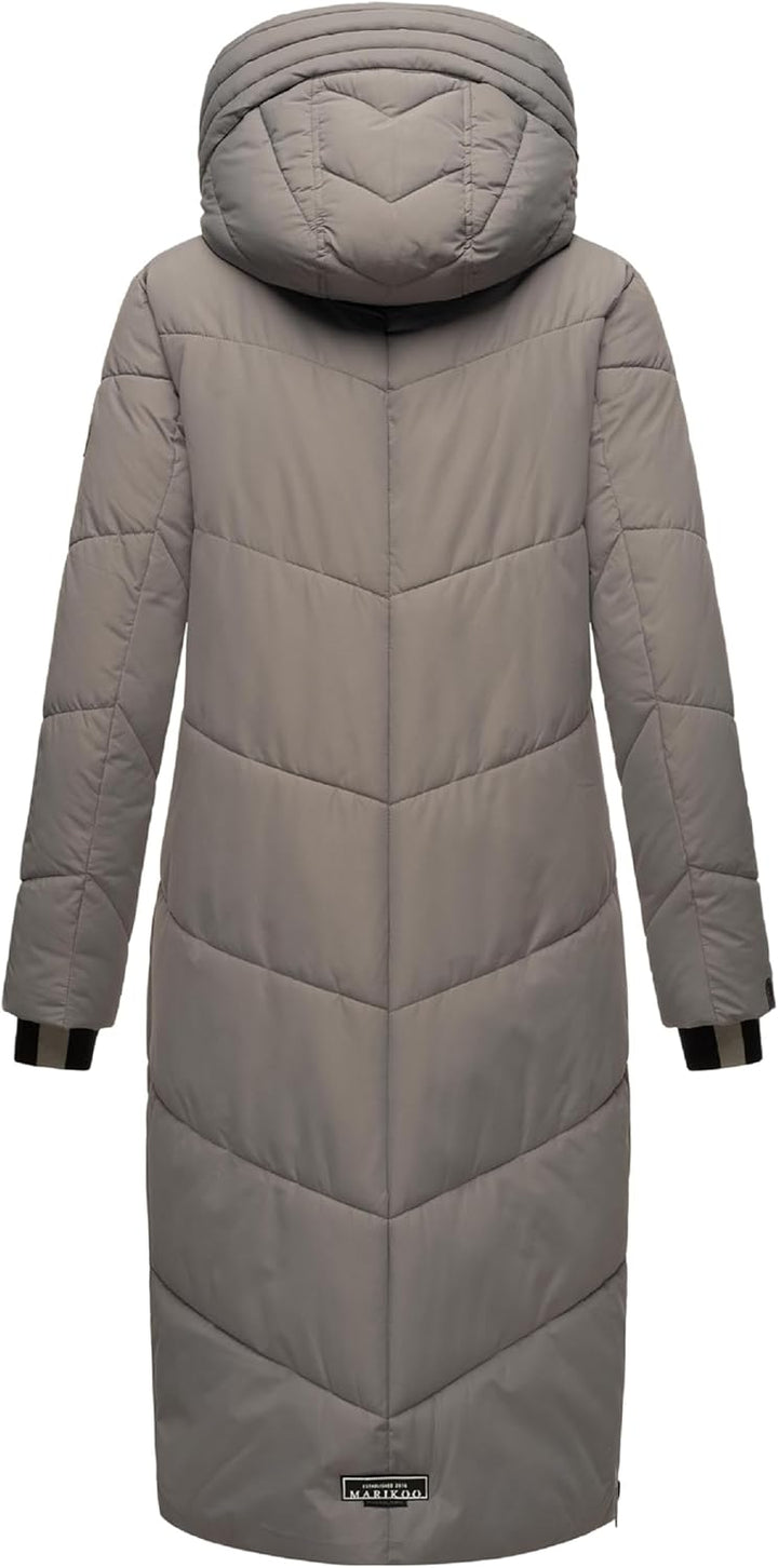 MARIKOO Damen Wintermantel Warmer Steppmantel lang mit Verstellbarer Kapuze und hohem Kragen Nadaree