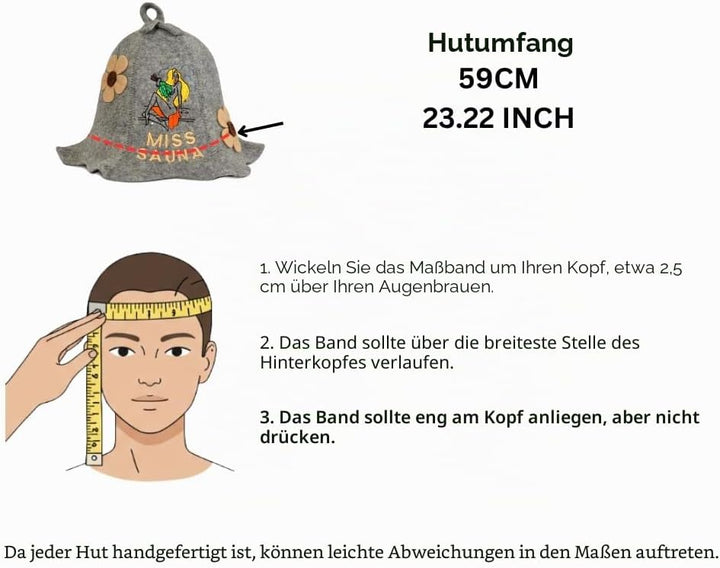 Saunahut für Damen und Herren aus Filz - Miss Sauna – Grau Saunahut für Herren und Damen aus 100Proz