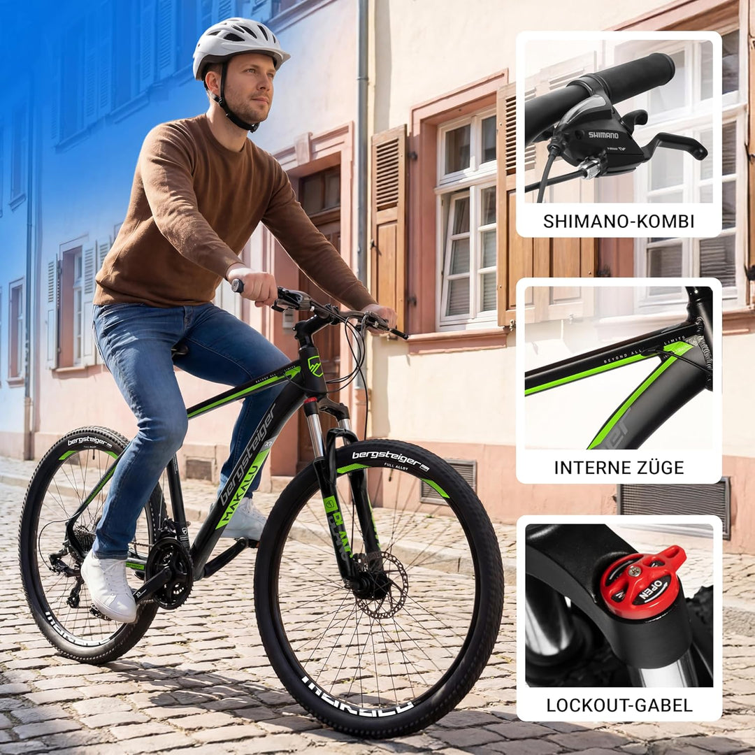 Bergsteiger Makalu 26 Zoll Mountainbike Aluminium, geeignet ab 150 cm, Scheibenbremse, Shimano 21 Ga