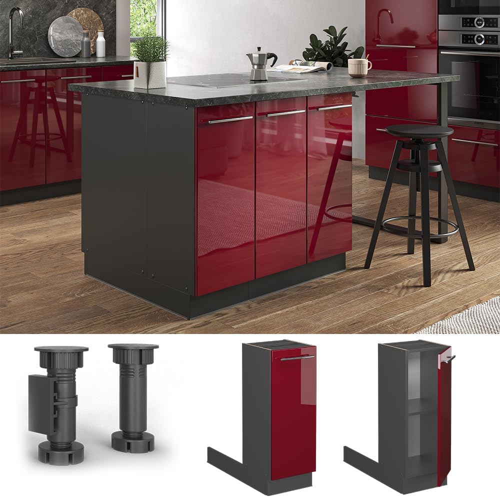 Vicco Kücheninsel Fame-Line, Bordeaux Hochglanz/Anthrazit, 30 cm ohne Arbeitsplatte Bordeaux Hochgla