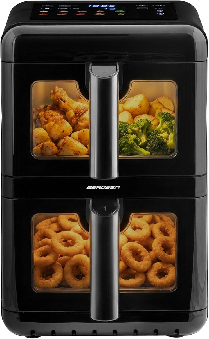 Berdsen Heissluftfritteuse Airfryer - 11,6 l - Doppelkammer vertikal 2 x 5,8 l - 3000 W, 9 Programme