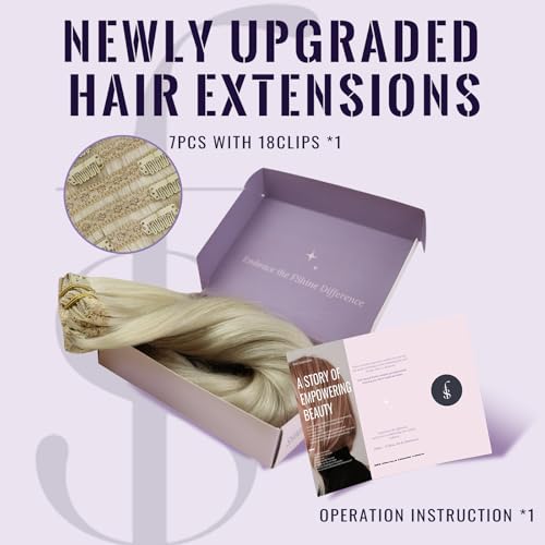 Fshine Echthaar Extensions Clip Weisse Blondine 40cm/16zoll Remy Haarverlängerung Echthaar Clip 120g