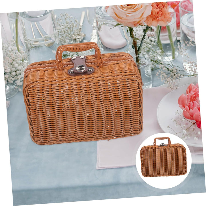 BESPORTBLE Koffer aus Rattanimitat Picknickkorb aus Rattan simuliertes handgewebtes Rattangehäuse Au
