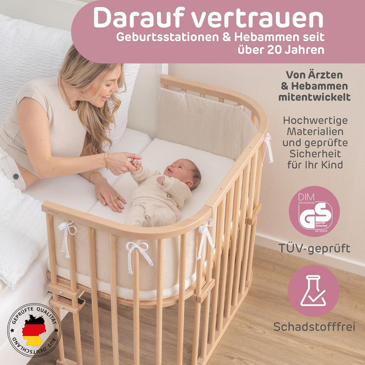 babybay Maxi extra grosses Beistellbett aus massivem Buchenholz/Kinderbett Höhe stufenlos verstellba