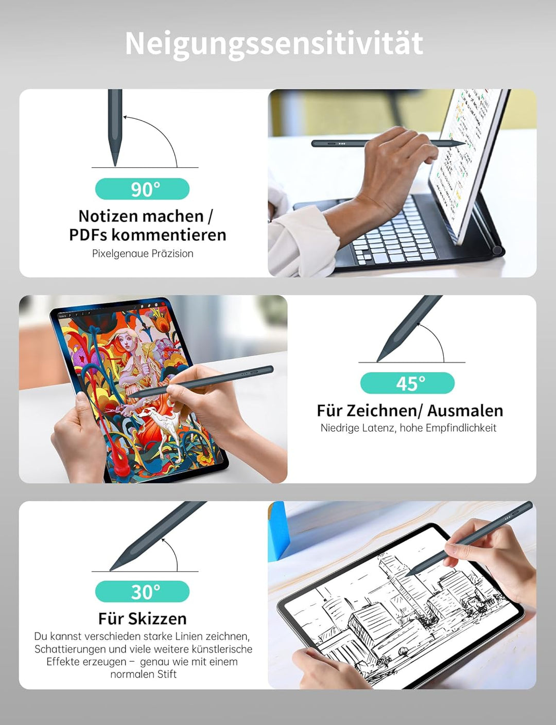 MEKO Stift für Apple iPad 2018-2025 mit Schnellladeleistung, Pen mit Palm Rejection und Neigungssens