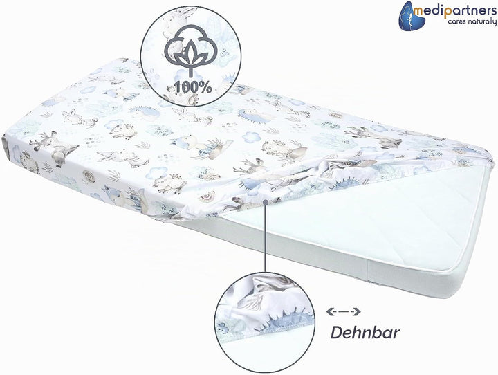 Medi Partners 3er-Set Spannbettlaken Spannbetttuch 60x120cm 100% Baumwolle Baby Bettwäsche Babymatra