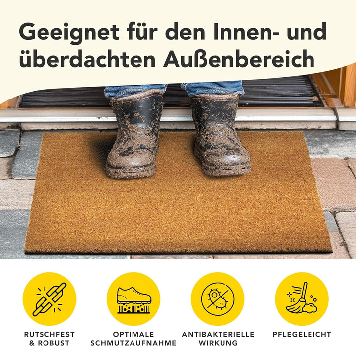 Floordirekt Fussmatte für Innen und Aussen, 50x80 cm Natur, Türmatte aus Kokos, Schmutzfangmatte für