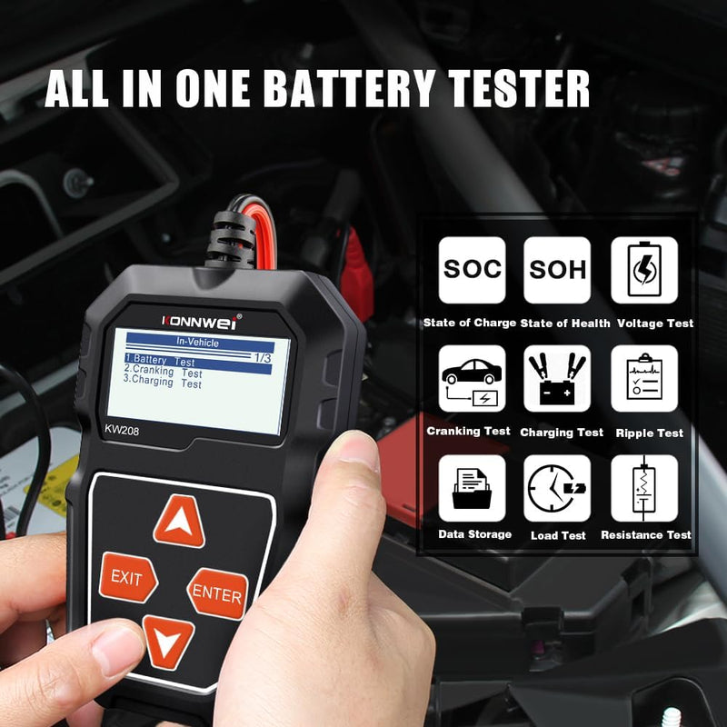 KONNWEI KW208 12V Batterietester, 100-2000 CCA Lasttester KfZ-Lichtmaschinen-Tester Digitaler Auto-B