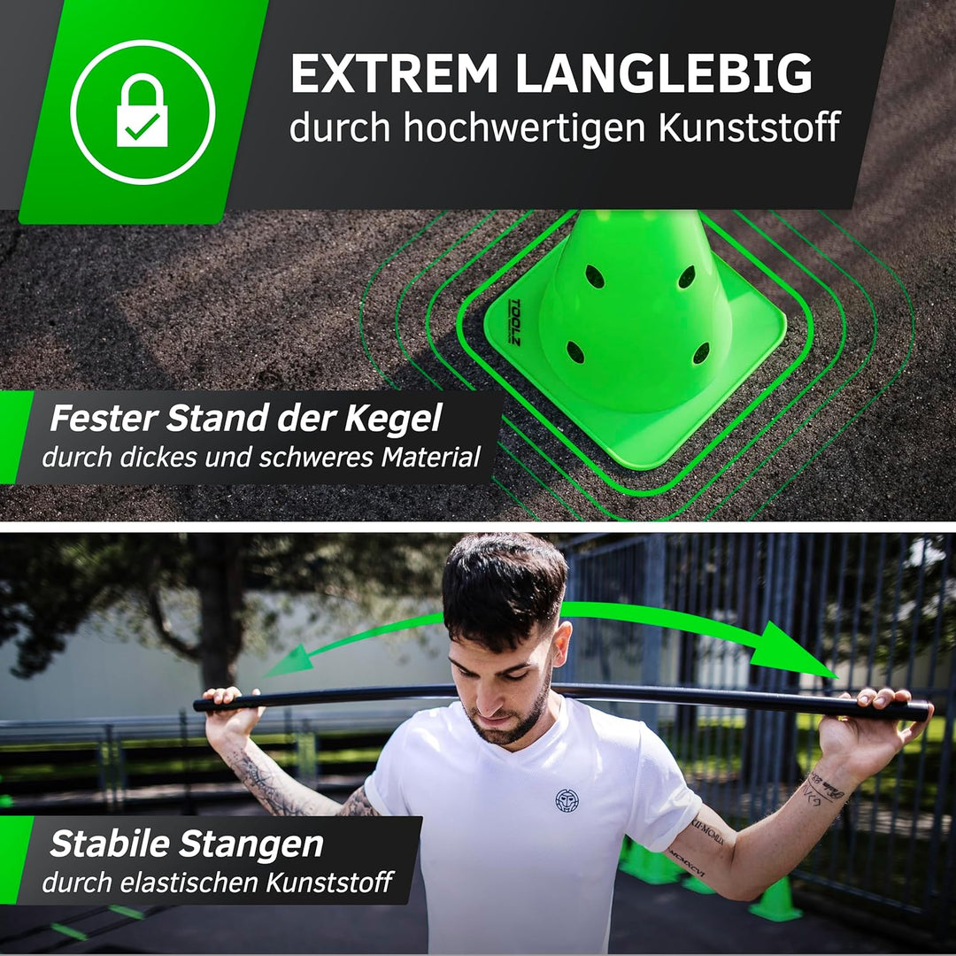TOOLZ Agility-Training Set - Hürden, Slalomstangen und Kegel für Sport, Fitness, Koordinationstraini